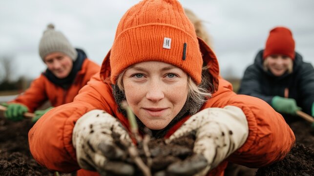Eco-Inclusive Community Initiative Diverse Volunteers with Shovels and Gloves in Sustainable Urban Park Restoration - Corporate Social Responsibility and Environmental Content Creation