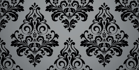 Floral pattern. Seamless vector background. Vintage wallpaper in the Baroque style. Gray and black ornament for fabric, wallpaper, packaging. Ornate Damask flower illustration