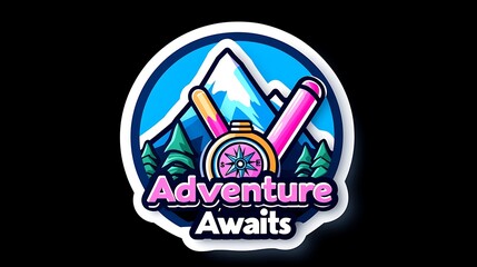 Obraz premium Pixel Art Adventure Emblem Mountain Peak Expedition Awaits