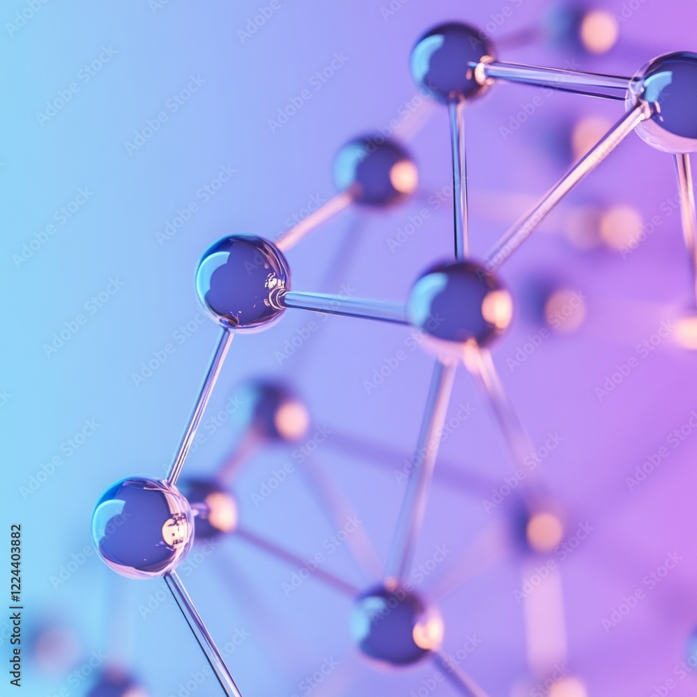 Aufkleber Futuristic Tech Art Illuminated Network Spheres with Glowing Lines on Gradient Surface Elegant Digital Design for AI Innovation and Big Data Visualization
