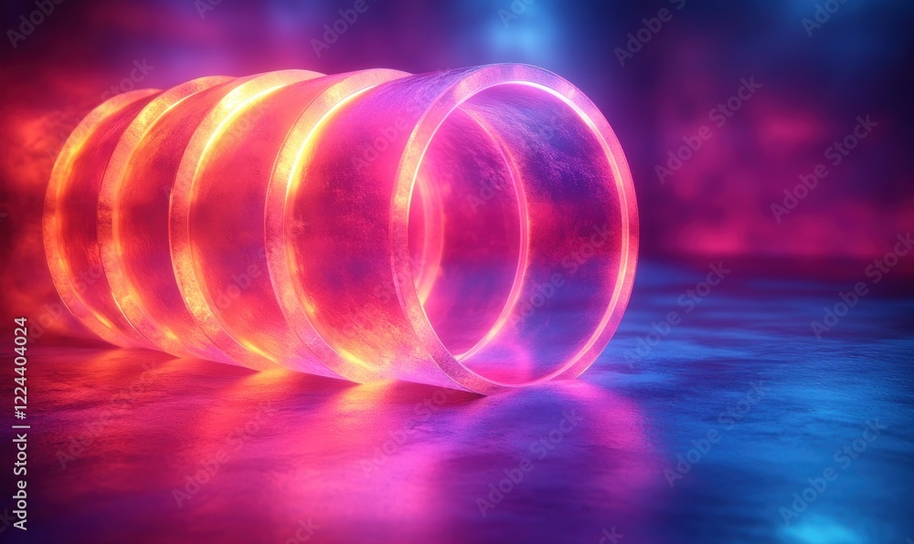 Poster 3d abstract circular shapes futuristic neon design gradient background