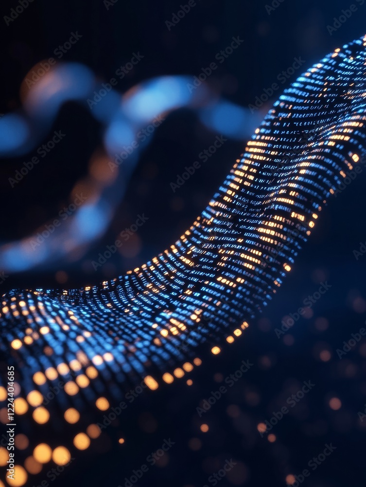 Poster Digital Waveform Dynamics Futuristic LED Light Patterns on Dark Background - Tech Aesthetic for Innovative Digital Marketing and Design Visualization