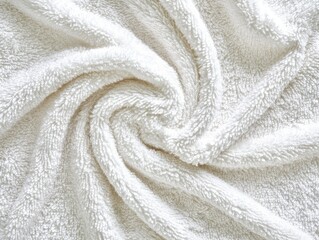 Soft, white towel texture. Swirled fabric background.
