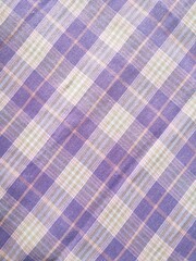 The background and fabric pattern of the checkered shirt are purple and white