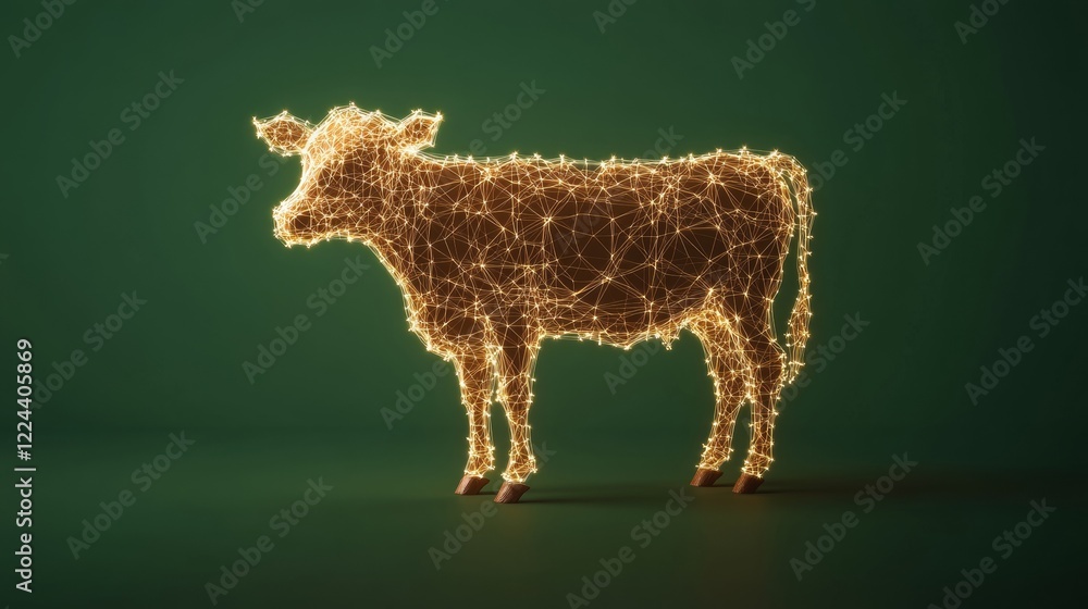 Aufkleber futuristic digital node cow illuminated abstract design in ecology palette - farm iot revolutionizin