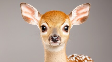 Fawn portrait, studio shot, neutral background, wildlife photography, for nature publications