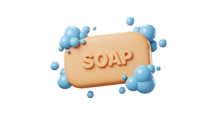 3D Render of Soap Bar with Bubbles for Cleanliness isolated on white background. Generative AI