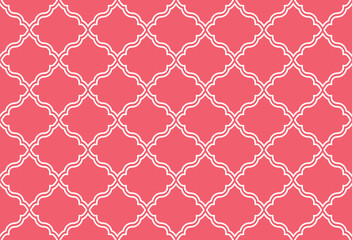 Fototapeta premium Abstract geometry pattern in Arabian style. Seamless vector background. White and pink graphic ornament. Simple lattice graphic design