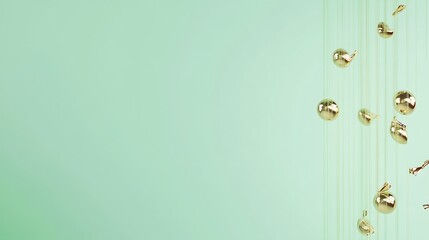 Fototapeta premium Golden orbs descend on a mint green background
