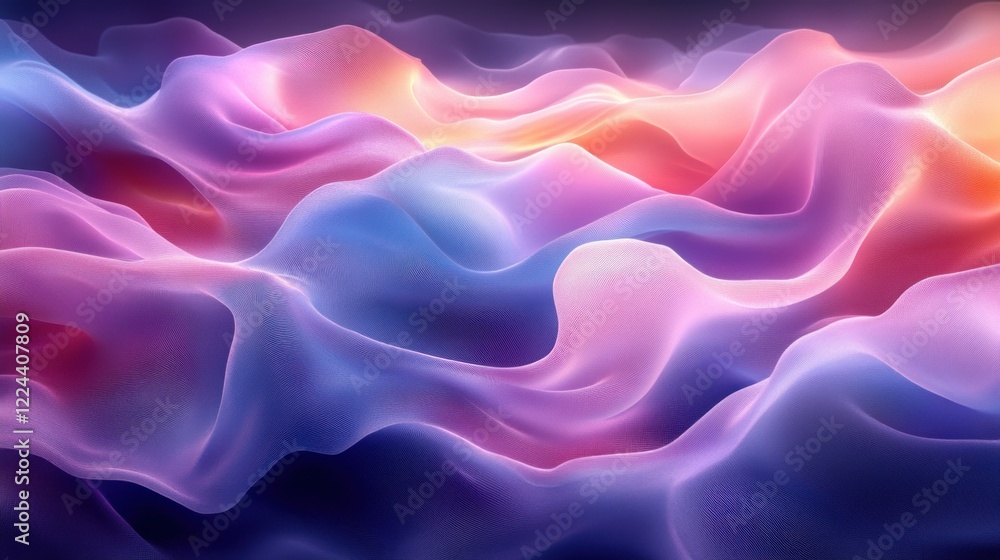 Poster abstract curves gradient design in blue and lavender minimalist digital art
