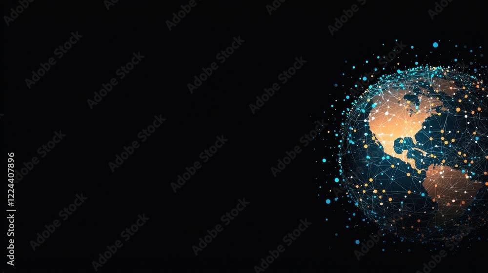 Poster globe with connectivity icon globe with dynamic network icons and data flow visualizations, dark bac