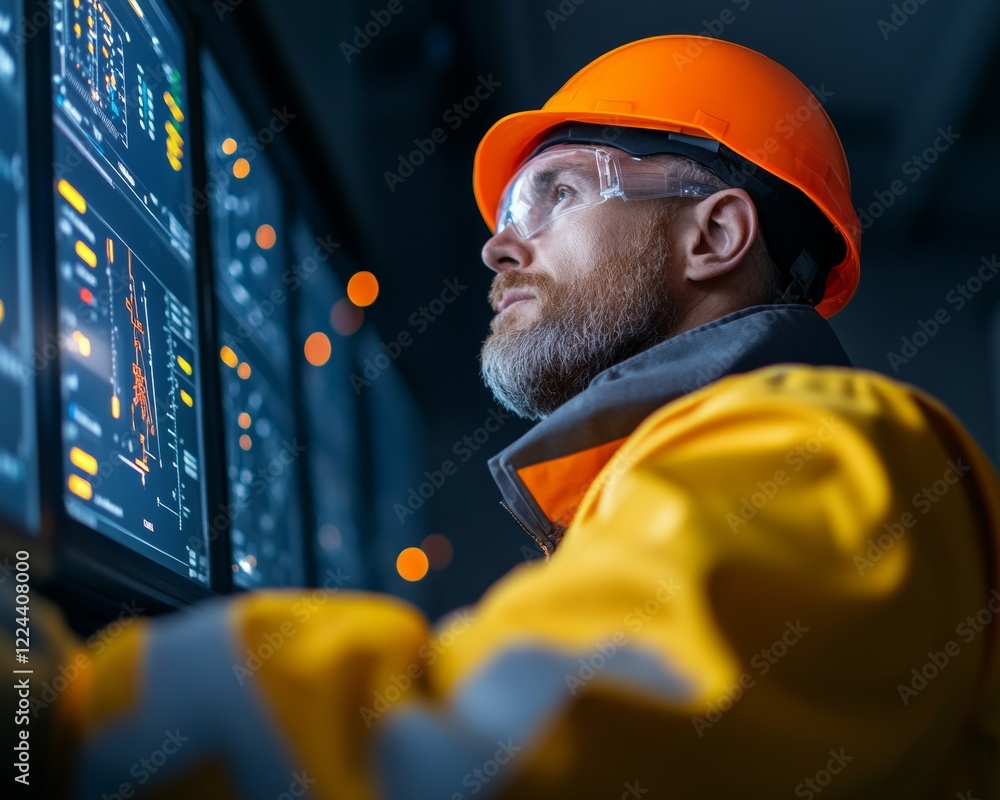 Poster industrial surveillance elegance high-tech control room screens with hazard detection - smart safety
