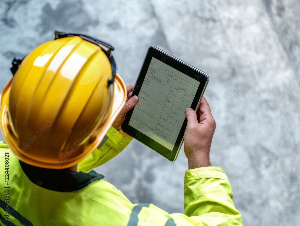 Poster digital crisis management firefighter in high-vis gear reviews emergency plans on tablet - tech-enha