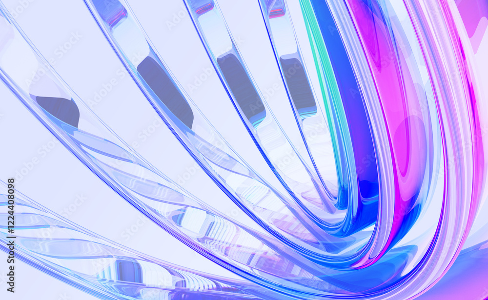 Poster 3d abstract liquid glass holographic transparent background. dynamic digital tech banner of curve wa