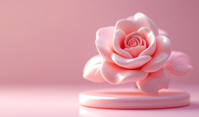 3D Rose Flower with Soft Pink Background