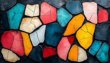 Fototapeta premium Colorful stone mosaic wall texture background for design