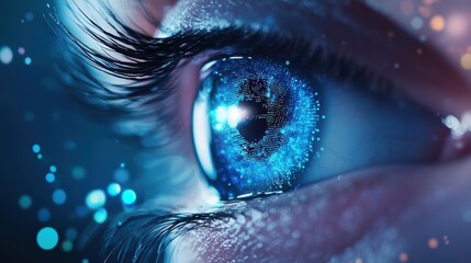 eye Data Visualization Close up of an eye with holographic data projections and futuristic interface elements, data analysis and visualization