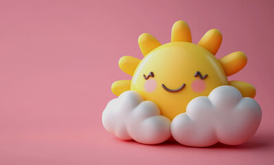 3D Cute Sun and Cloud Character with Smiling Face