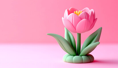 3D Tulip Flower Blooming on a Soft Pink Background