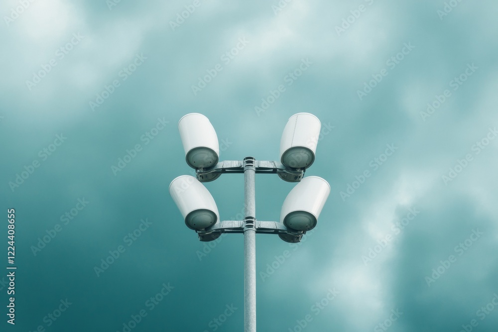 Poster minimalist weather monitoring sleek sensor equipment on antenna mast in stormy sky - enhancing agric