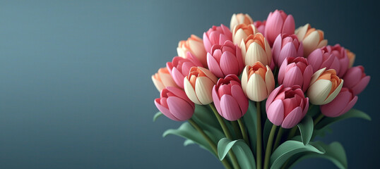 3D Tulip Bouquet with Soft Pastel Blue Background