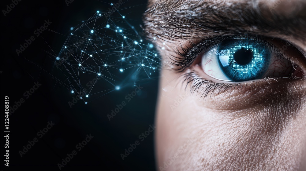 Aufkleber eye surveillance and security abstract eye graphic with digital grid and data streams, data privacy 