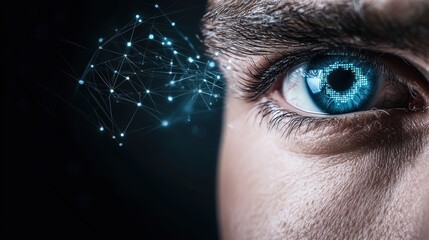 eye Surveillance and Security Abstract eye graphic with digital grid and data streams, data privacy and security theme