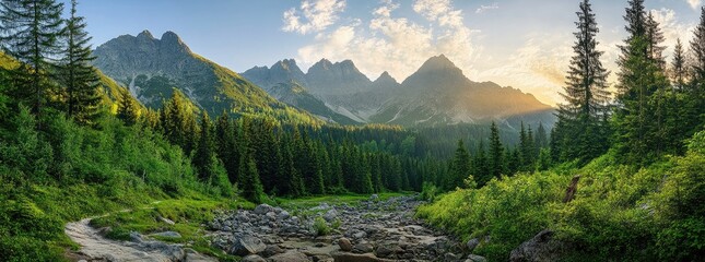 Breathtaking sunset over a rugged mountain range, showcasing towering peaks, glowing skies, and a serene natural atmosphere. Ideal for outdoor and environmental themes.