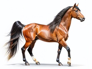 Obraz premium Arabian Bay Horse Isolated, White Background, Elegant Stallion, Equestrian Photography