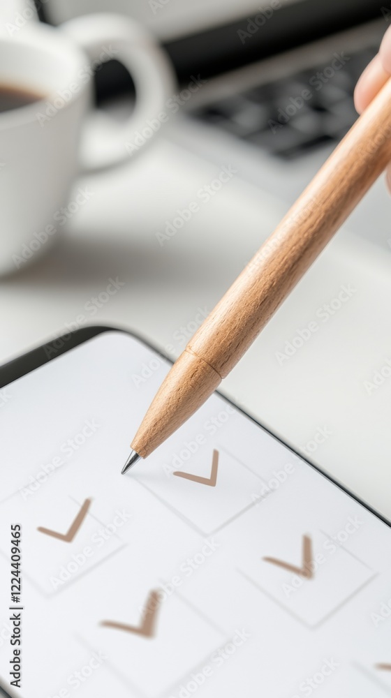 Aufkleber Smart Tasking Minimalist Smartphone To-Do List with Precision Stylus - Enhancing Digital Workflow in Modern Tech Workspaces for Efficient Business Management
