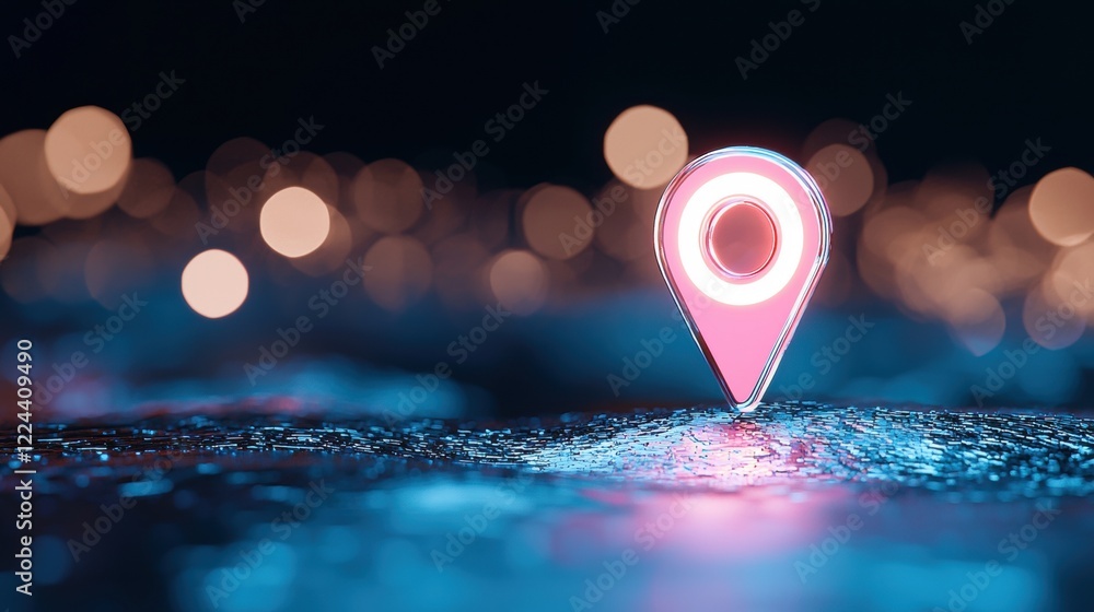Poster 3d map pin 3d map pin with glowing tip and transparent base, futuristic navigation concept