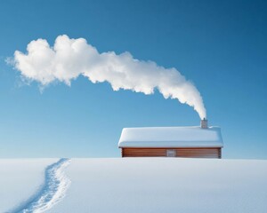 Rustic Winter Serenity Snowy Wooden Sugar Shack with Steam for Canadian Tourism and Heritage Branding - Evoking Outdoor Leisure and Cultural Nostalgia
