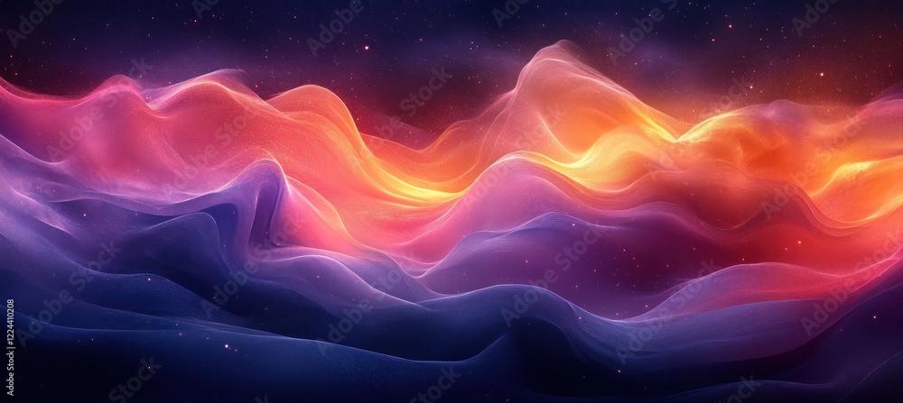 Poster vibrant abstract gradient background in deep magenta and soft black with dreamy fluid shapes and tex