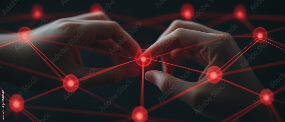 Poster neon connection mosaic human hands forming heart symbol with glowing lines - modern social networkin