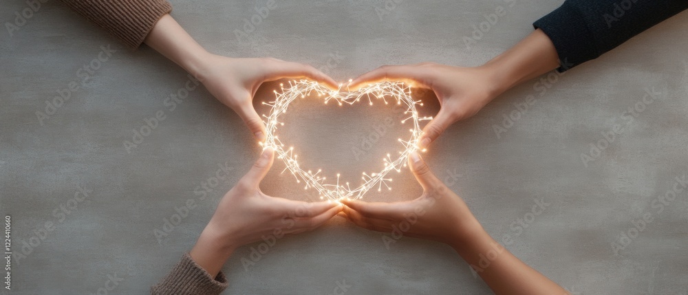 Aufkleber illuminated human connection glowing wire heart hand gestures in modern social network art - diverse