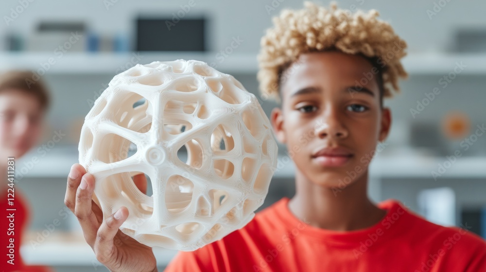 Aufkleber Cutting-Edge STEM Lab Collaboration Diverse Teens Innovate with Printing in Modern Tech Workspace - Education and Youth Skill Development