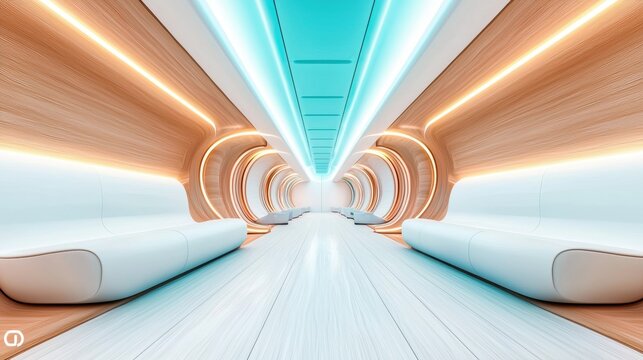 Hyperloop train Interior view of a hyperloop train with passengers, highlighting its comfortable and modern design