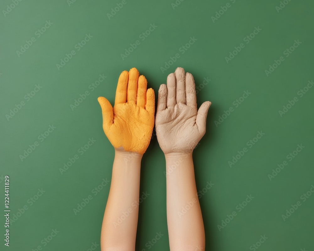 Poster contemporary educational expression diverse hands painted in vibrant chalk on green background - inc