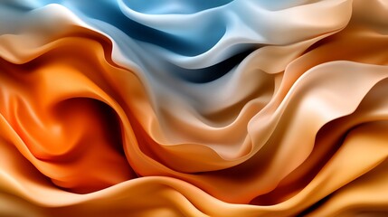 Abstract Swirling Silk: A Symphony of Orange and Blue Hues