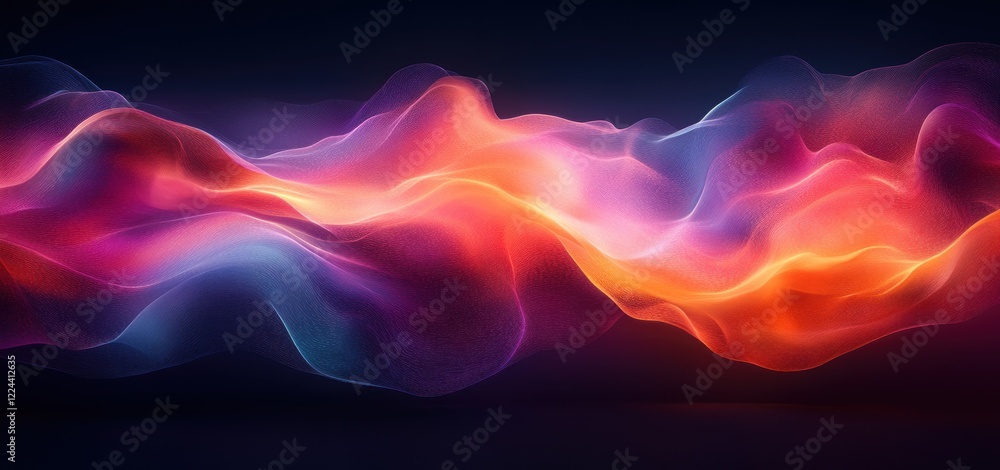 Fototapete iridescent abstract wave design 3d render with holographic reflections and minimalist composition