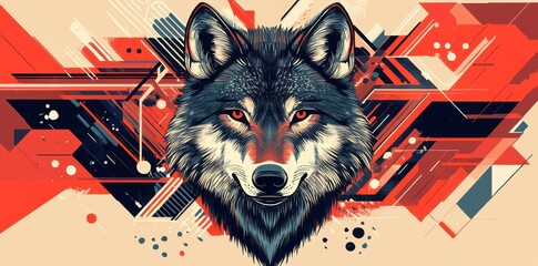 Obraz premium Wolf Head Abstract Geometric Red Design