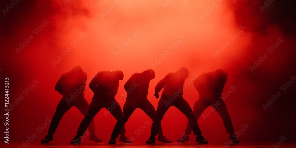 Poster Vibrant Stage Performance Synchronized Dance in Dynamic Lighting - Modern Event Design and Creative Entertainment for Cultural Showcases