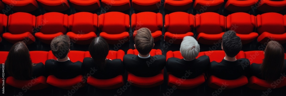 Aufkleber modern diversity showcase overhead view of orchestra audience with vivid red seats - event marketing