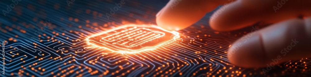 Aufkleber futuristic cybersecurity visual robotic hand with glowing lock over circuit grid - ai security brand