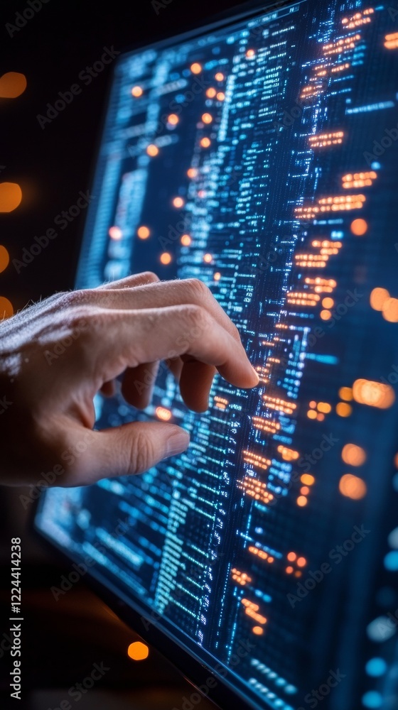 Aufkleber Futuristic Network Infrastructure Engineers Hand Interacting with Digital Display - Advanced IT Solutions and Cloud Computing for Business Innovation