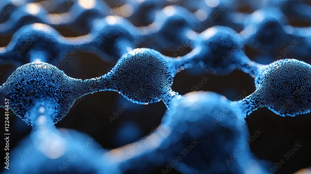 Poster luminous blue nodes network microscopic view intricate connectivity abstract science technology digi
