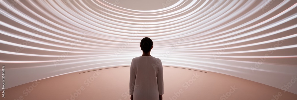 Poster Innovative Minimalist Immersive Display Mesmerizing Light Projections in Modern Event Spaces for Unique Brand Experiences and Engaging Sensory Interactions - Female Visitor, 35, Latina