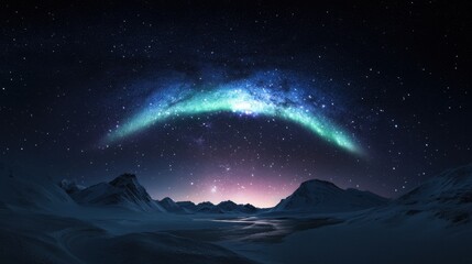 Majestic Aurora Borealis Over Snow-Capped Mountains at Night