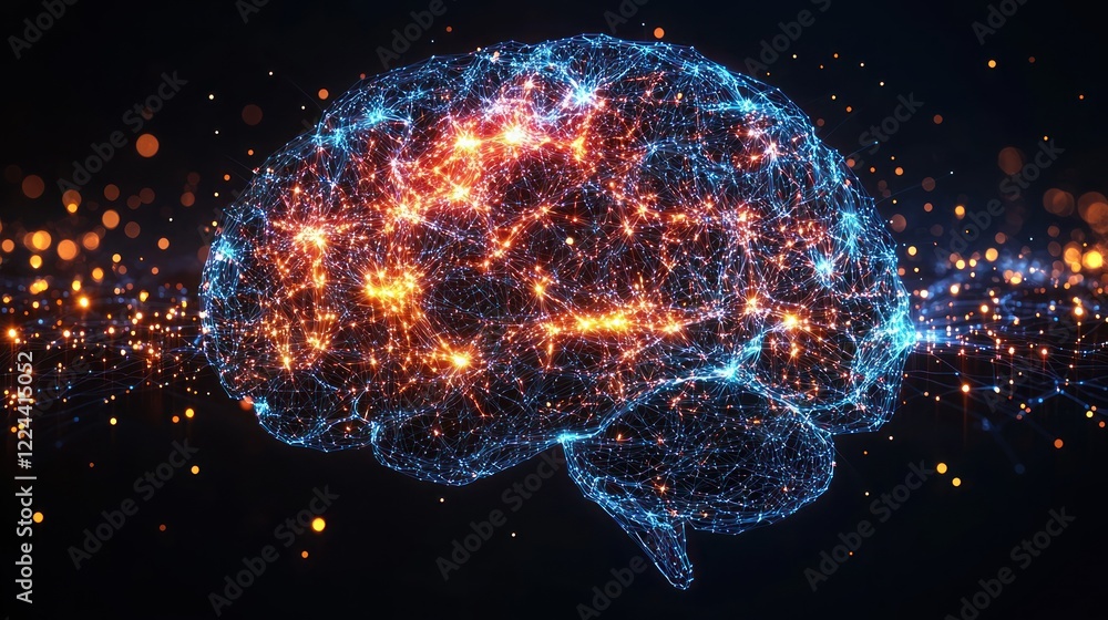 Poster luminous brain neural network: abstract representation of intelligence and consciousness