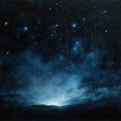 Starry Night Sky with Nebula and Cosmic Clouds in Dark Background